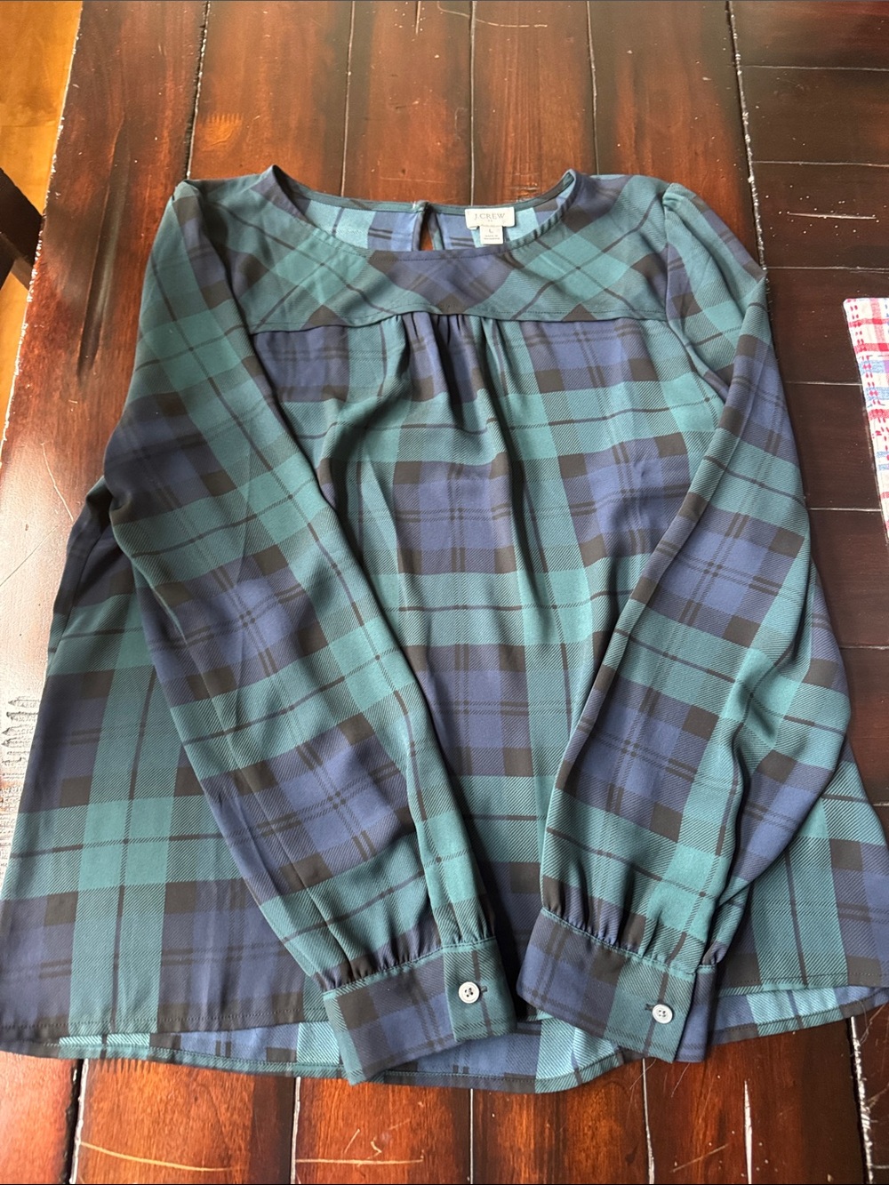 J. Crew Plaid Long-Sleeve Top in Green & Navy -